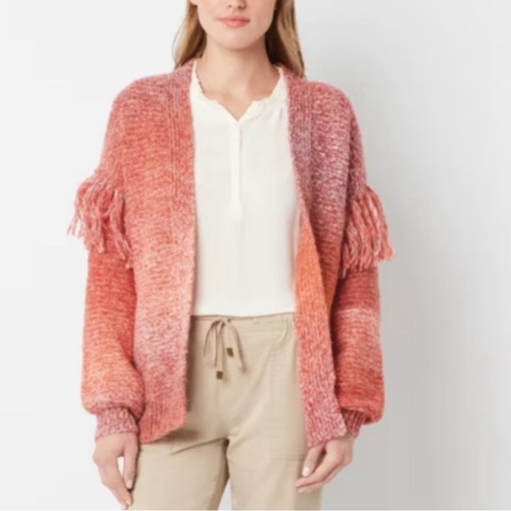 FRYE AND CO. Spacedyed Ombré Open Front Cardigan Fringe Size Medium